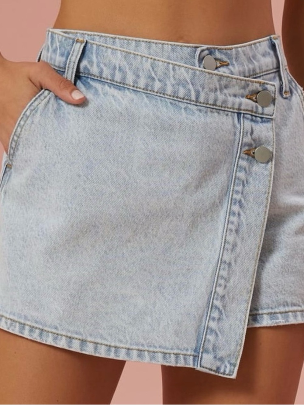 Altar'd State Light Blue Denim Skort with Snap Buttons